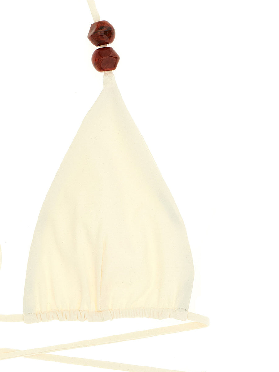 Magda Butrym Re 26 Triangle Bikini Top White Beaded Details