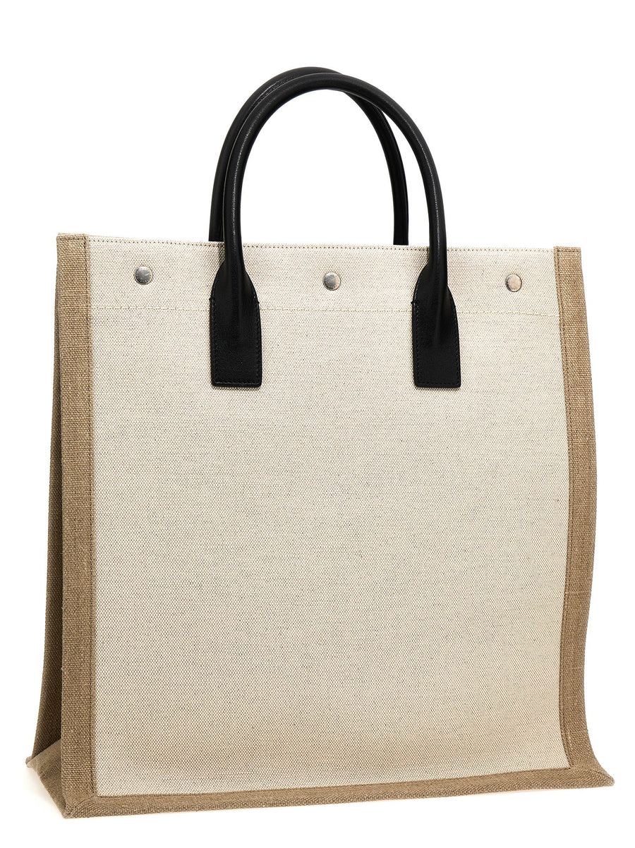 Saint Laurent Rive Gauche North South Shopping Bag Luxury Canvas With Leather Details For Men