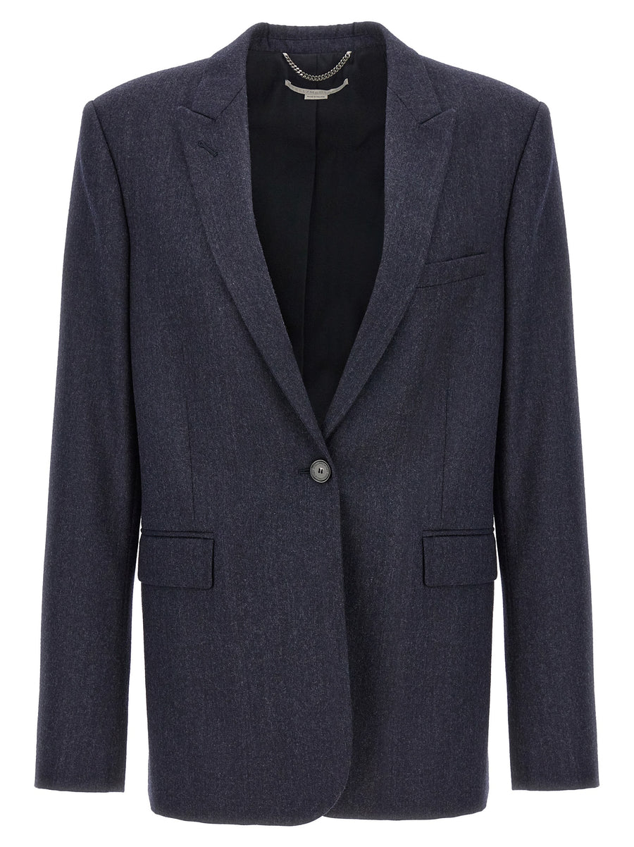 Stella McCartney Single Breasted Wool Blazer For Women In Blue Flannel Refined Smart Casual Office Wear