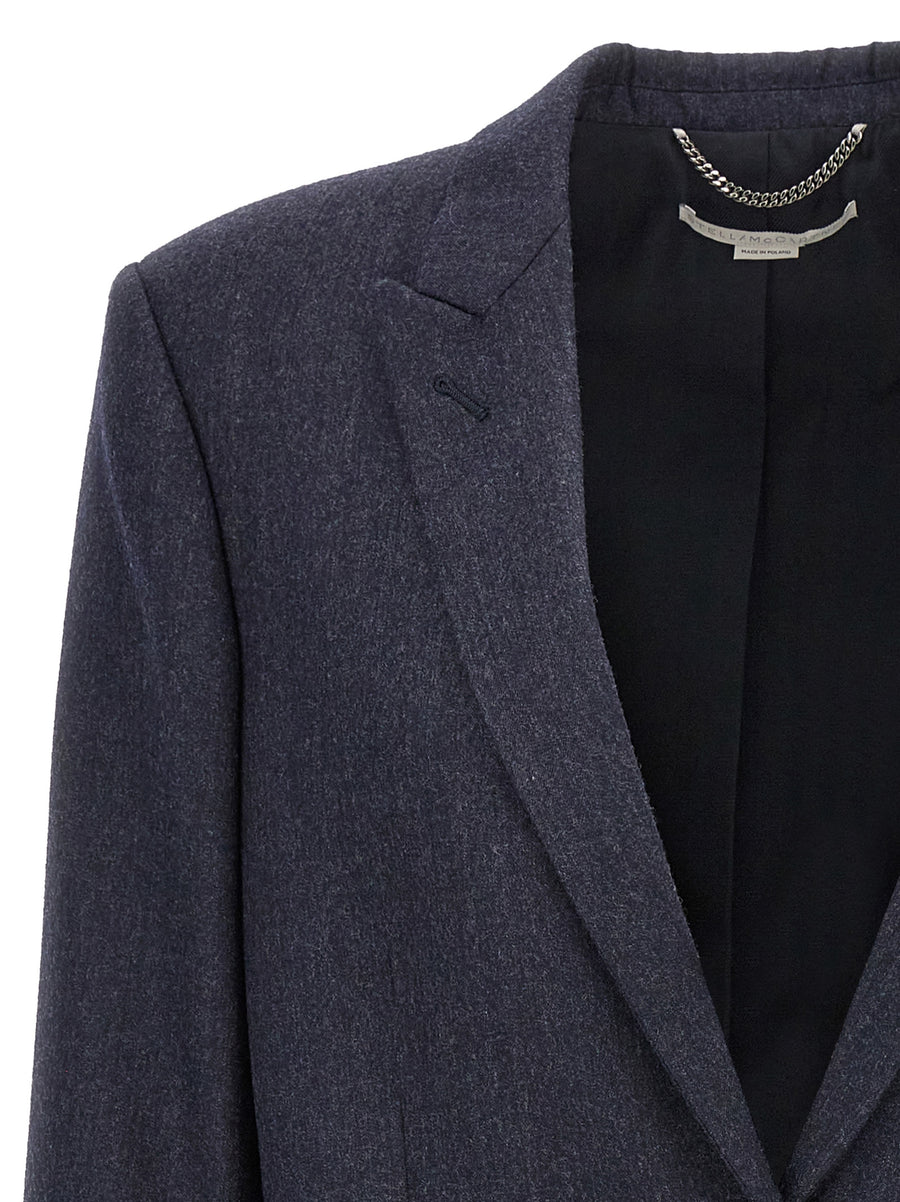 Stella McCartney Single Breasted Wool Blazer For Women In Blue Flannel Refined Smart Casual Office Wear
