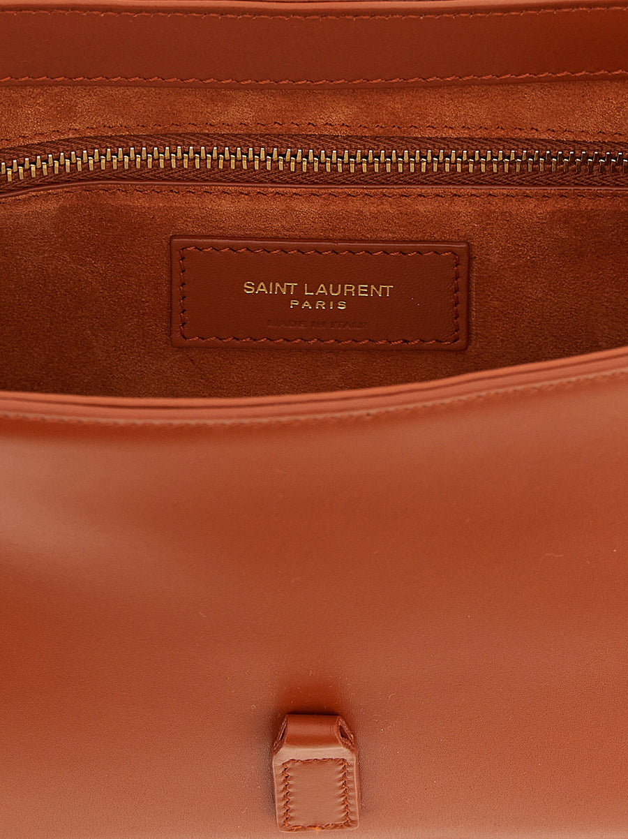 Saint Laurent Le 5 à 7 Small Shoulder Bag Orange Calfskin Leather with Adjustable Strap for Women, Compact Luxury