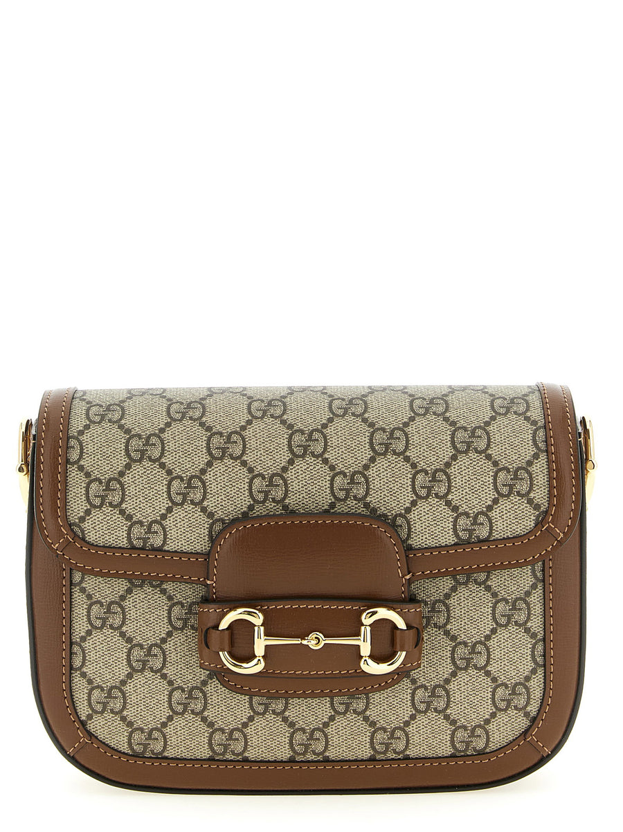 Gucci Horsebit 1955 Beige Shoulder Bag With GG Supreme Print