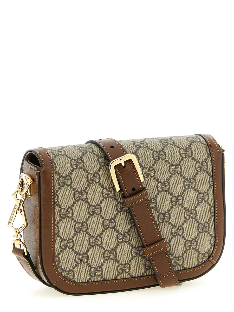 Gucci Horsebit 1955 Beige Shoulder Bag With GG Supreme Print
