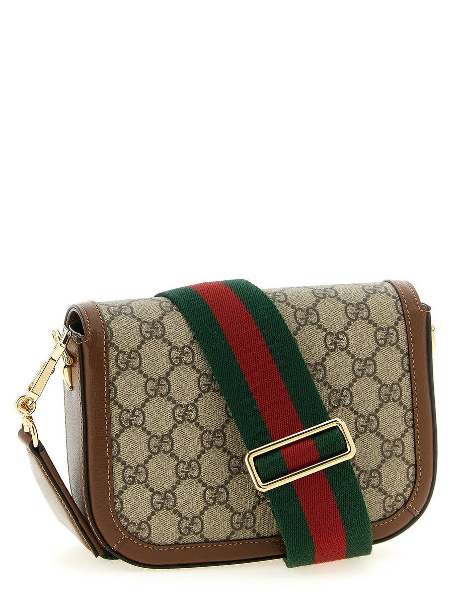Gucci Horsebit 1955 Beige Shoulder Bag With GG Supreme Print