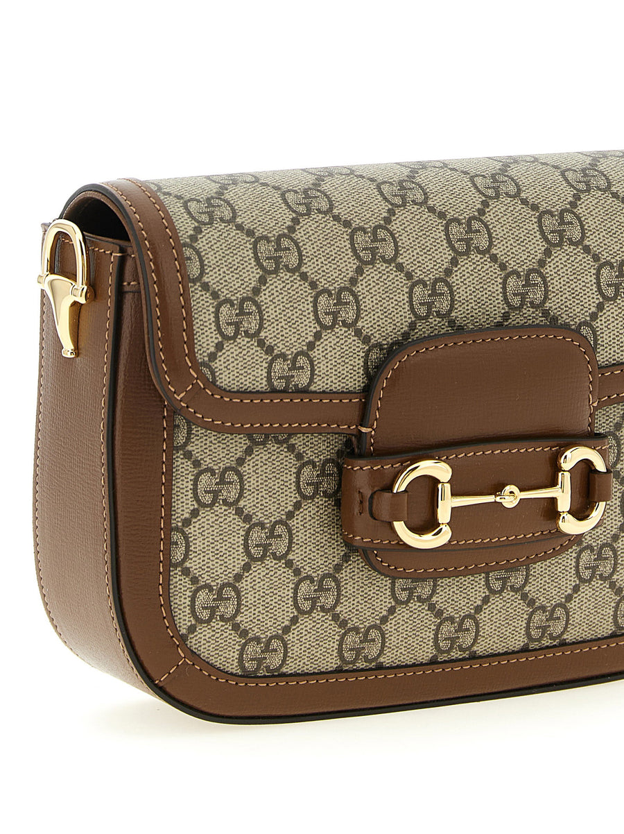 Gucci Horsebit 1955 Beige Shoulder Bag With GG Supreme Print