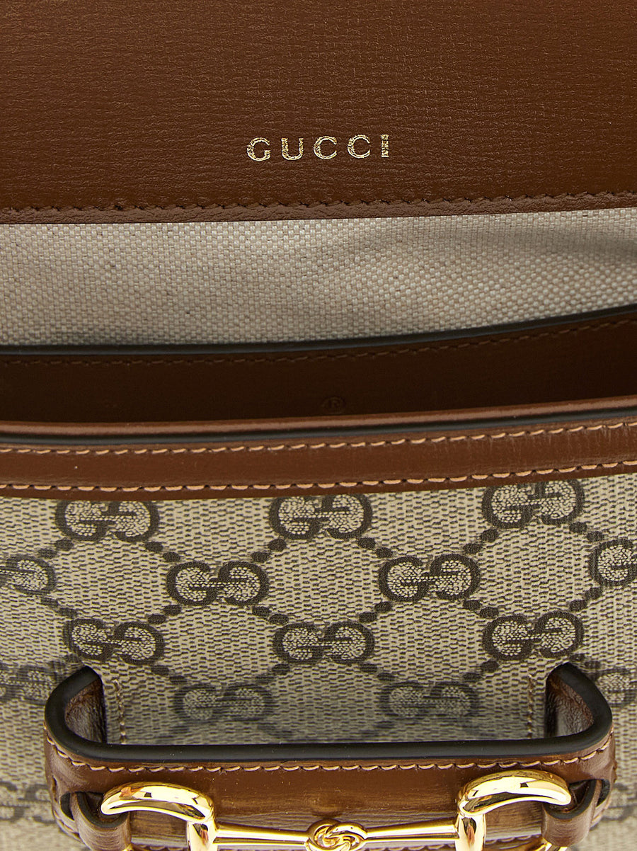 Gucci Horsebit 1955 Beige Shoulder Bag With GG Supreme Print