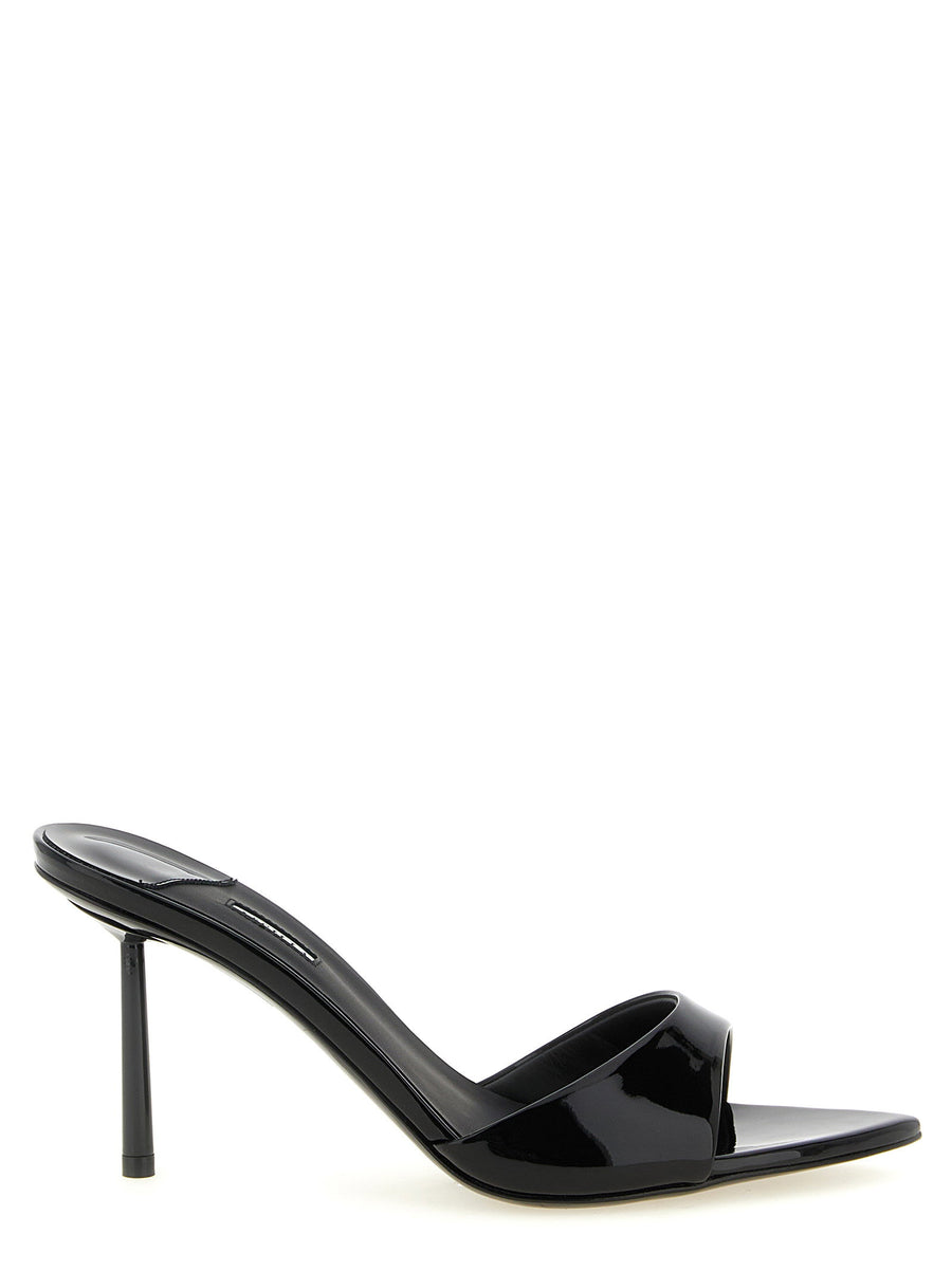 Le Silla Bella Black Mule Sandals With 8 Centimeter Heel Glossy Mirror Finish