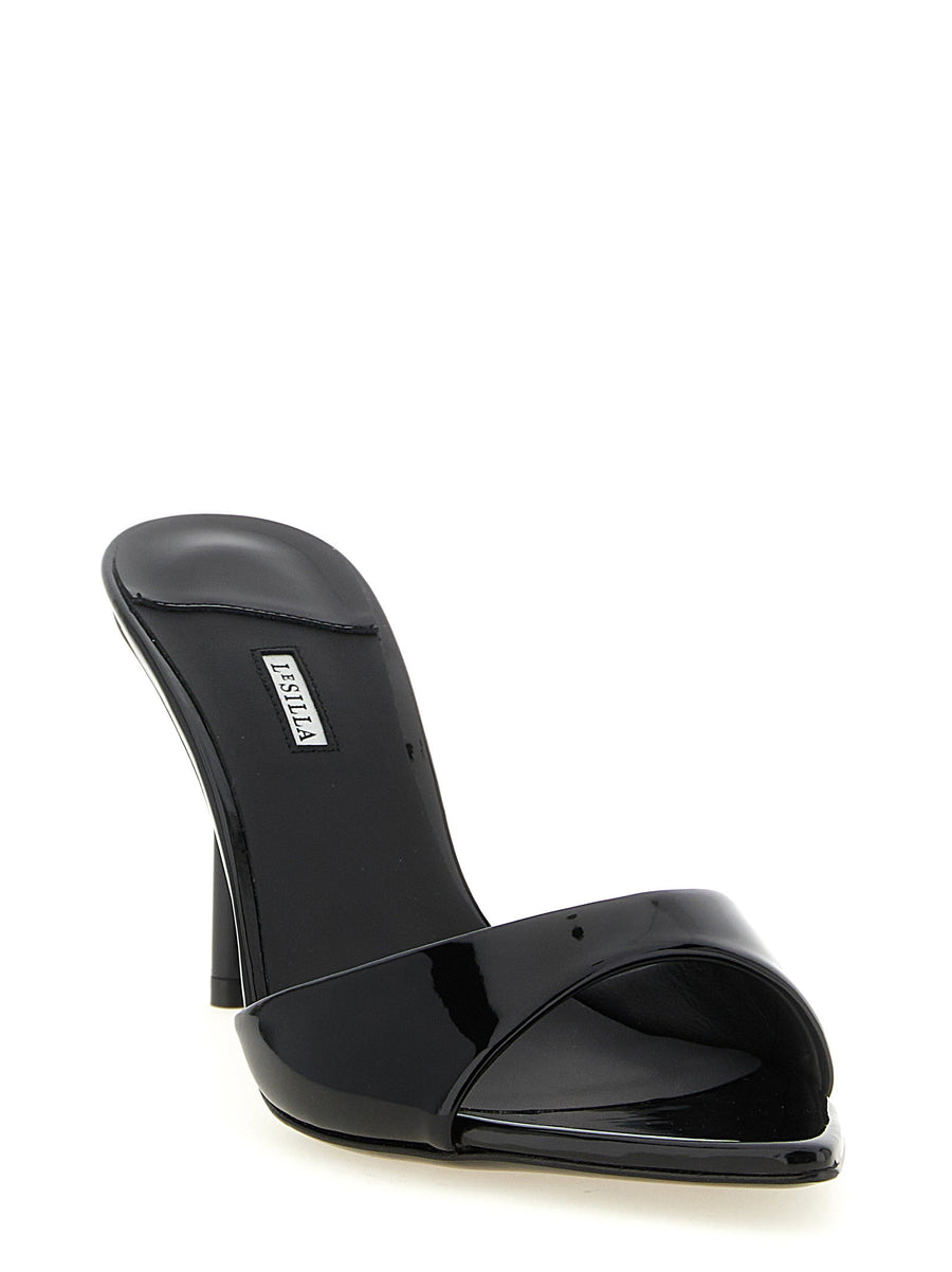 Le Silla Bella Black Mule Sandals With 8 Centimeter Heel Glossy Mirror Finish