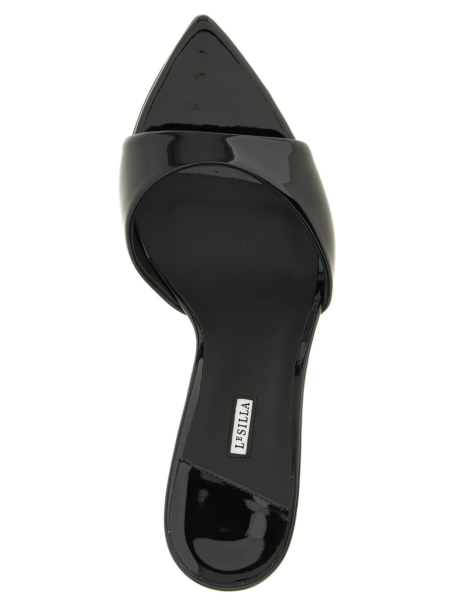 Le Silla Bella Black Mule Sandals With 8 Centimeter Heel Glossy Mirror Finish