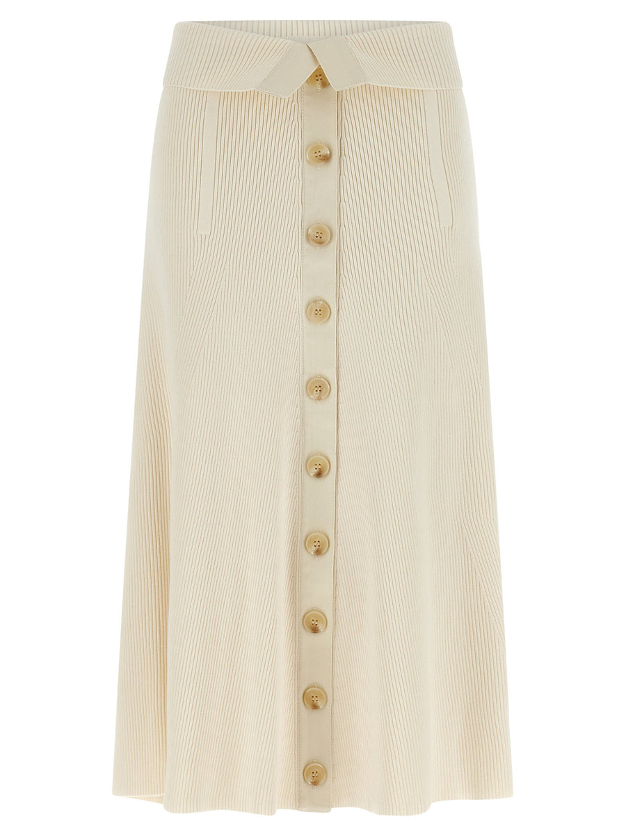 Zimmermann Rebellion Beige Ribbed Viscose Midi Skirt with Button Closure