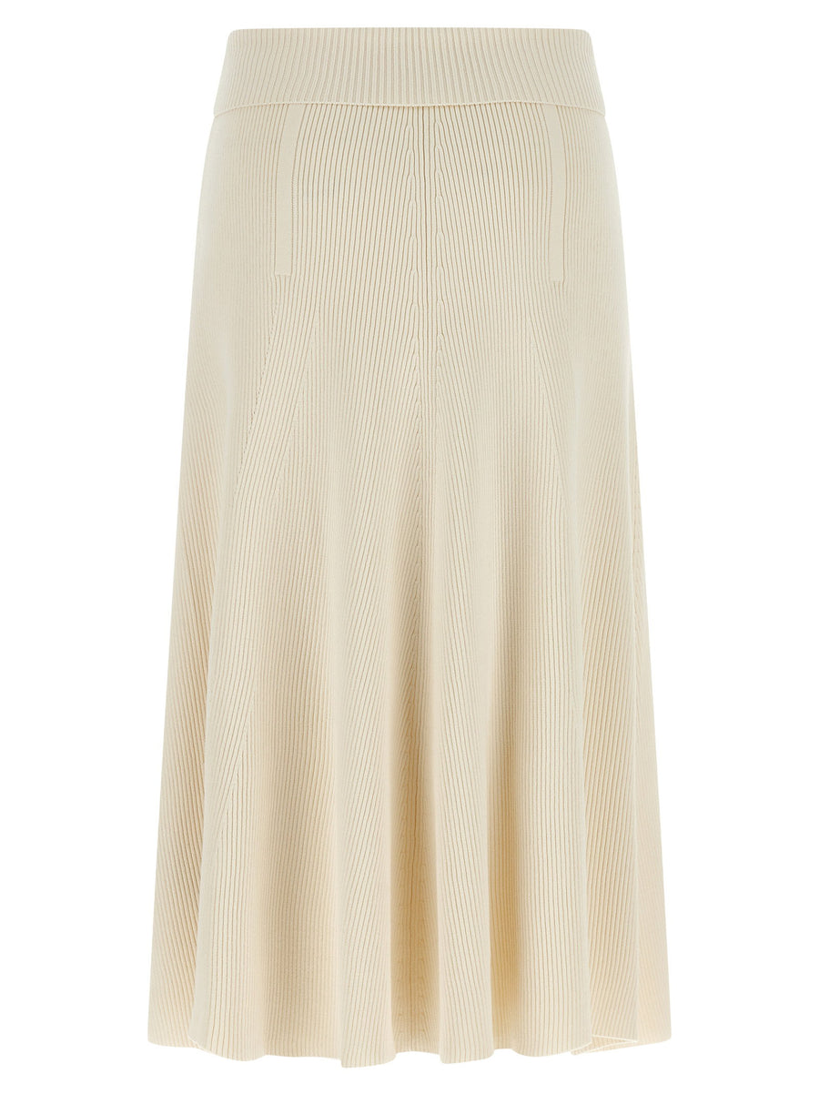 Zimmermann Rebellion Beige Ribbed Viscose Midi Skirt with Button Closure