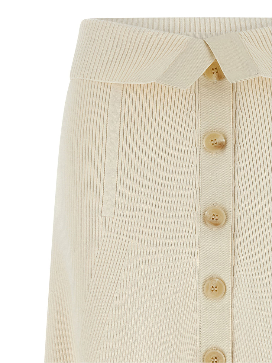 Zimmermann Rebellion Beige Ribbed Viscose Midi Skirt with Button Closure