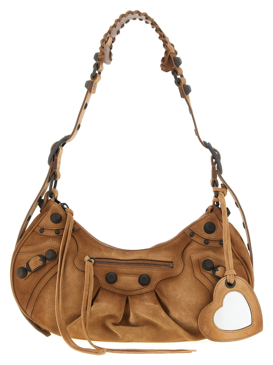 Balenciaga Le Cagole S Shoulder Bag Compact Suede Look With Brass Studs Heart Mirror For Modern Women