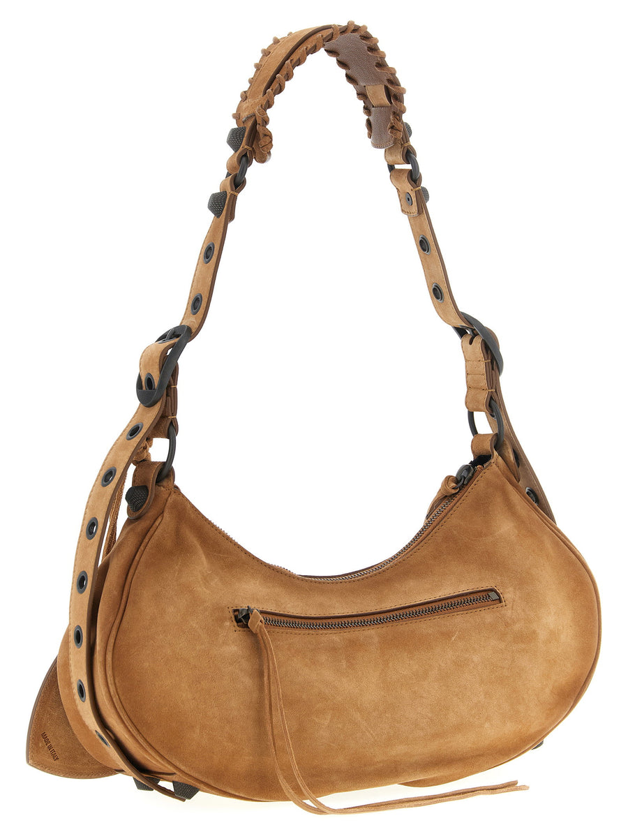 Balenciaga Le Cagole S Shoulder Bag Compact Suede Look With Brass Studs Heart Mirror For Modern Women