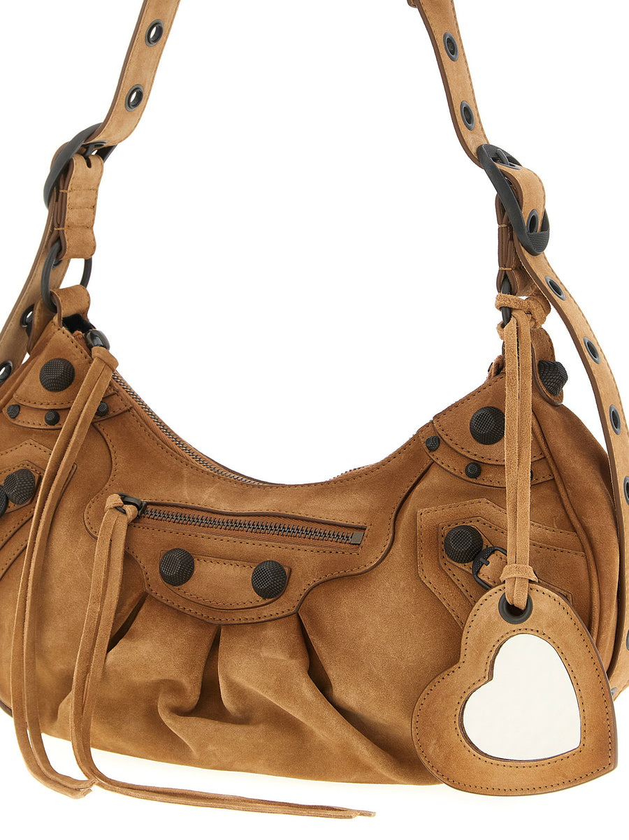 Balenciaga Le Cagole S Shoulder Bag Compact Suede Look With Brass Studs Heart Mirror For Modern Women