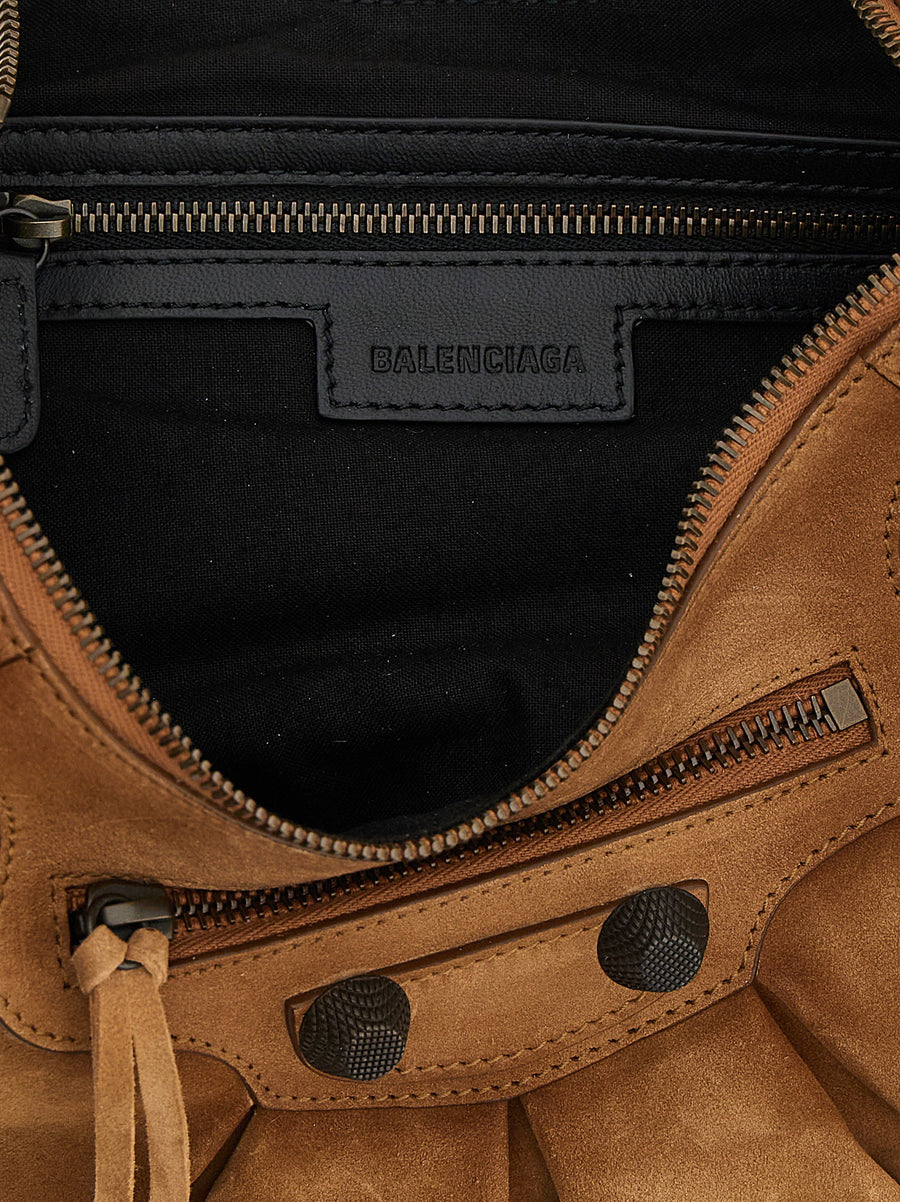 Balenciaga Le Cagole S Shoulder Bag Compact Suede Look With Brass Studs Heart Mirror For Modern Women