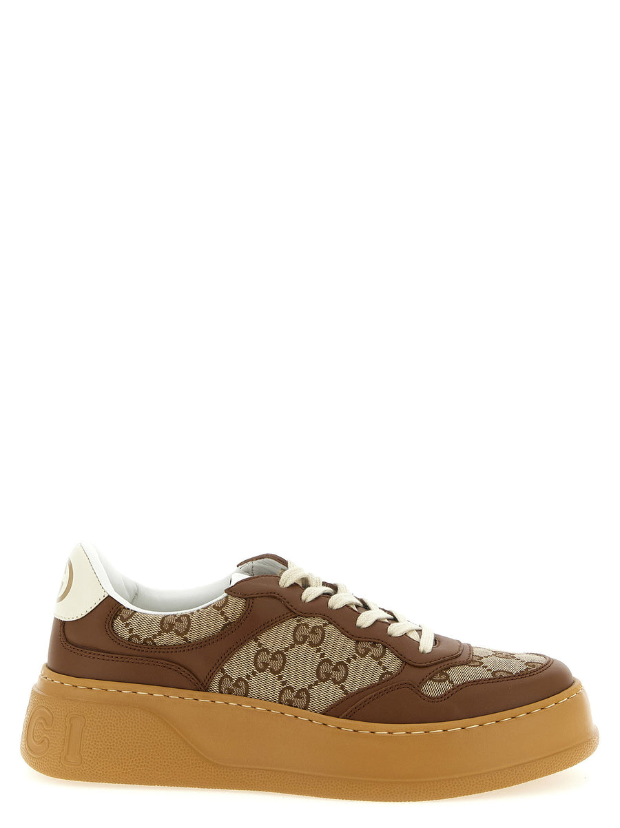 Gucci GG Logo Leather Sneakers for Women Brown Calfskin