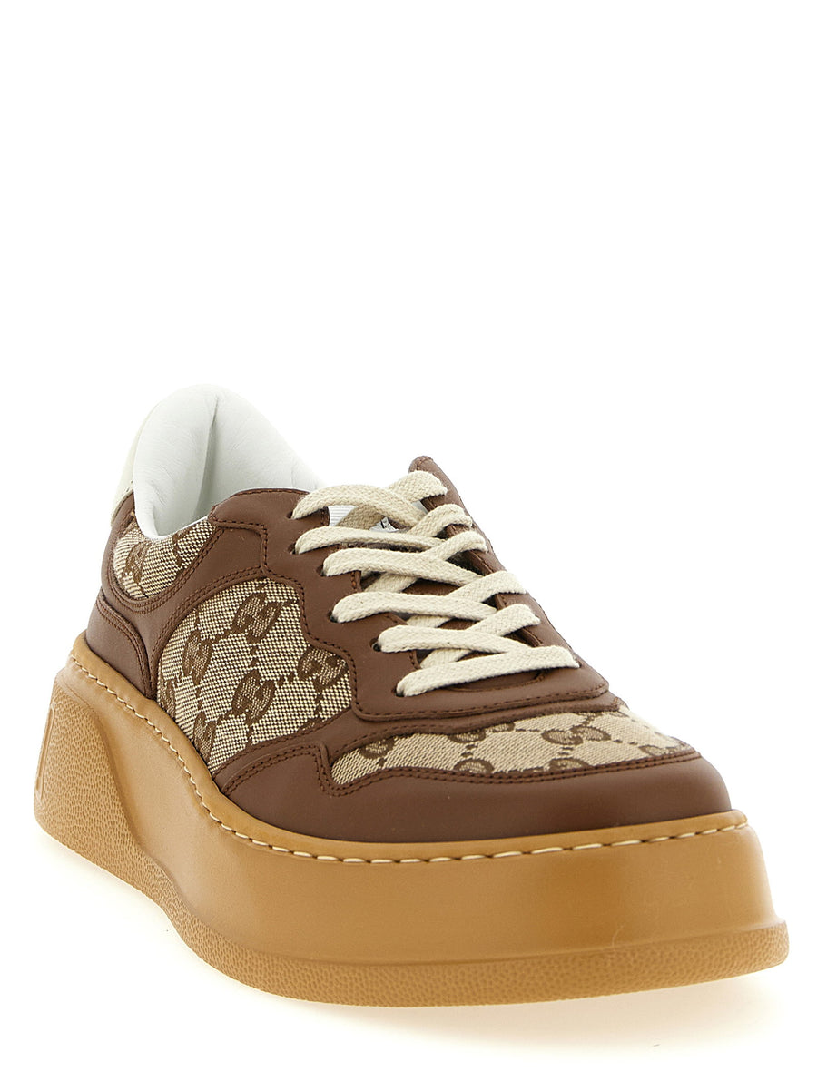 Gucci GG Logo Leather Sneakers for Women Brown Calfskin