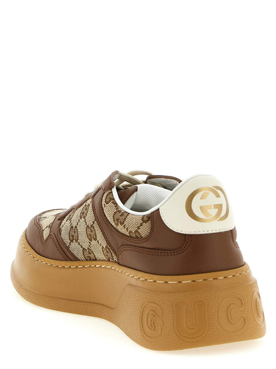 Gucci GG Logo Leather Sneakers for Women Brown Calfskin