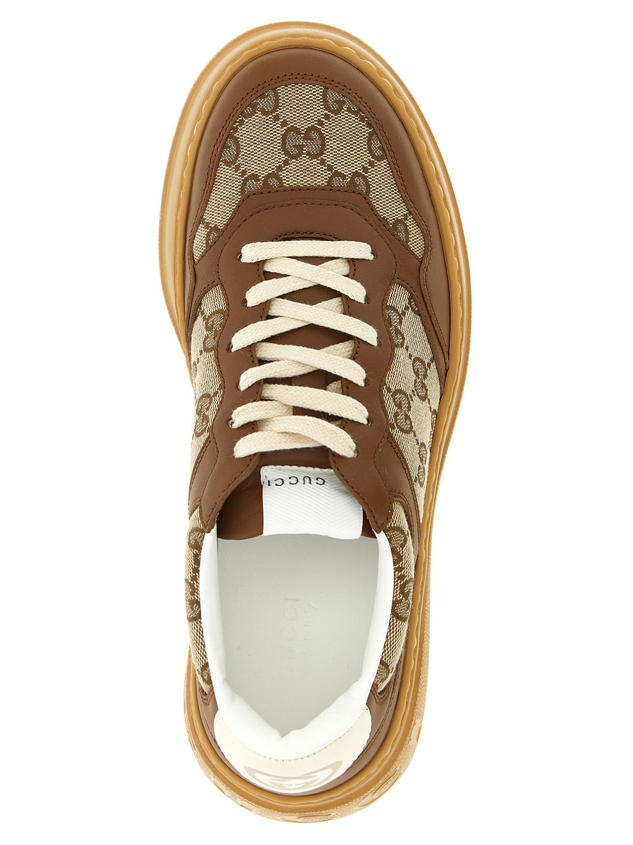 Gucci GG Logo Leather Sneakers for Women Brown Calfskin