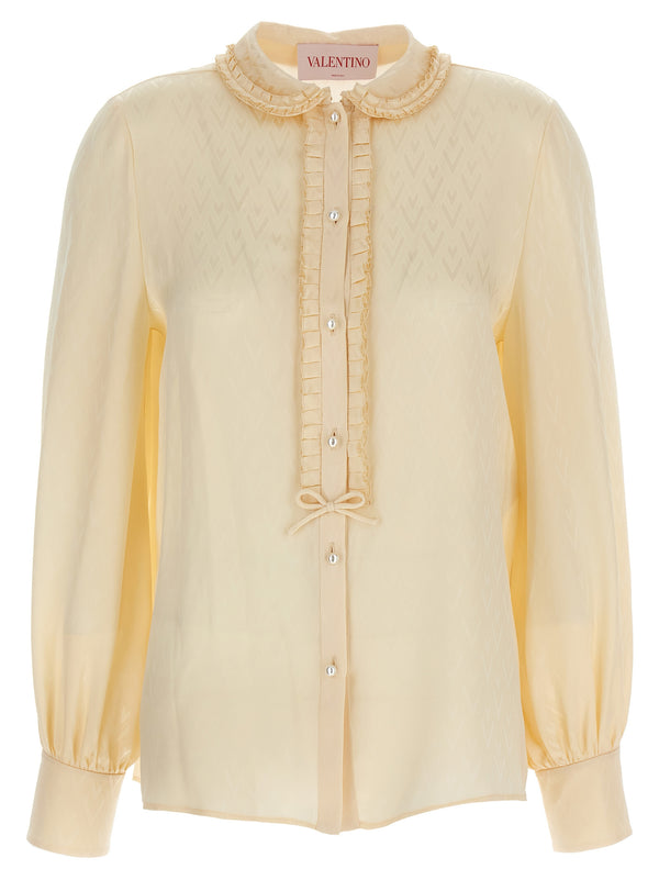 Valentino Garavani Luxurious Silk Jacquard Blouse For Women Beige Allover Toute La V Detail