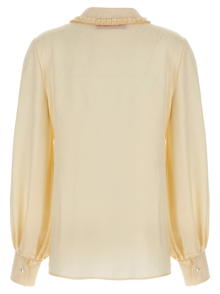 Valentino Garavani Luxurious Silk Jacquard Blouse For Women Beige Allover Toute La V Detail