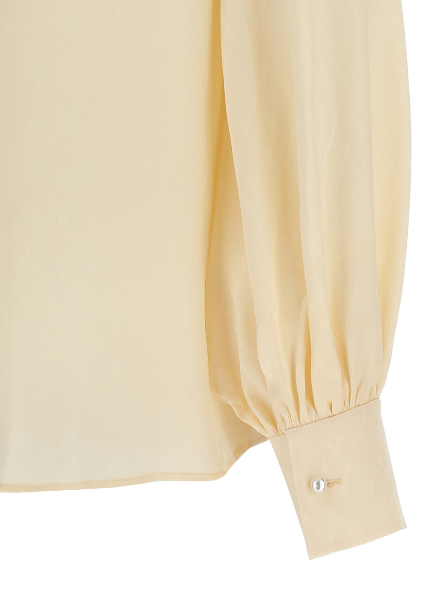 Valentino Garavani Luxurious Silk Jacquard Blouse For Women Beige Allover Toute La V Detail