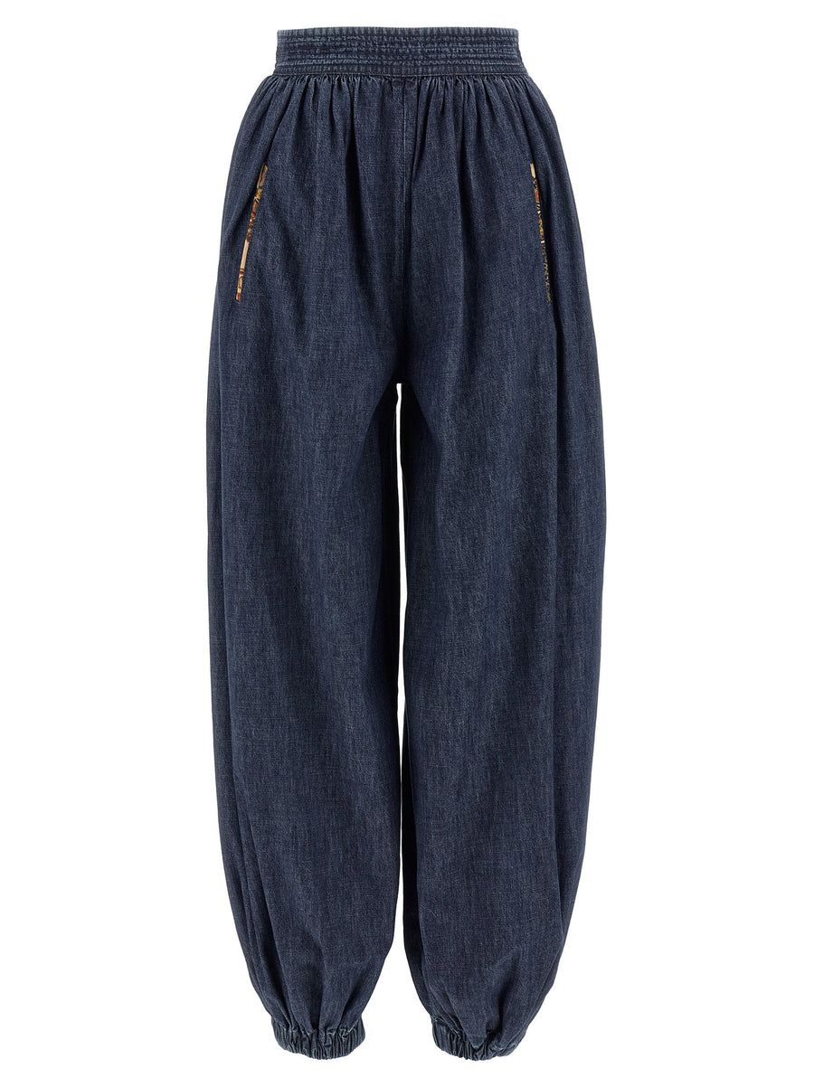 Valentino Garavani Chambray Denim Pants For Women Breathable 100 Percent Cotton High Waist Loose Leg All Day Comfort