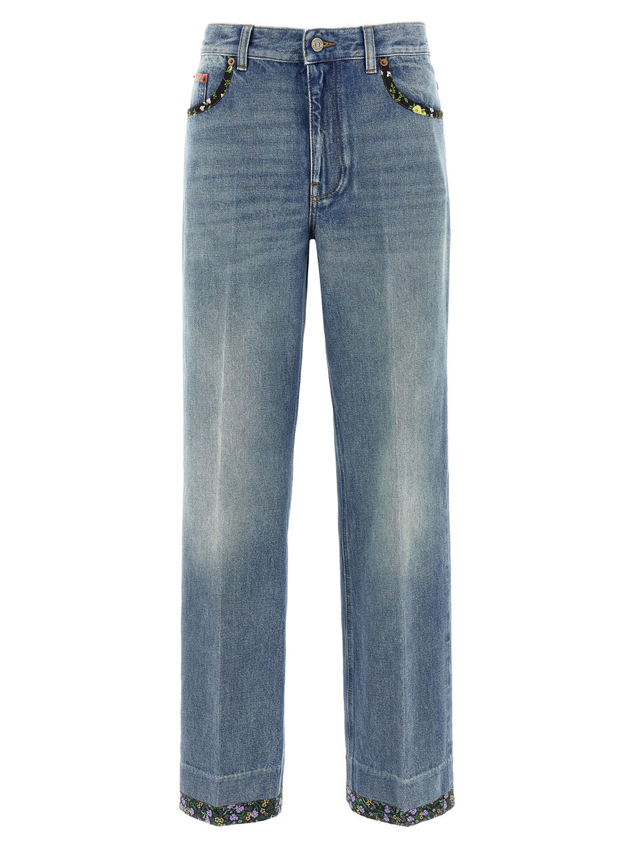 Valentino Garavani Floral Jeans For Women Premium Blue Denim With Floral Piping And Signature Detailing