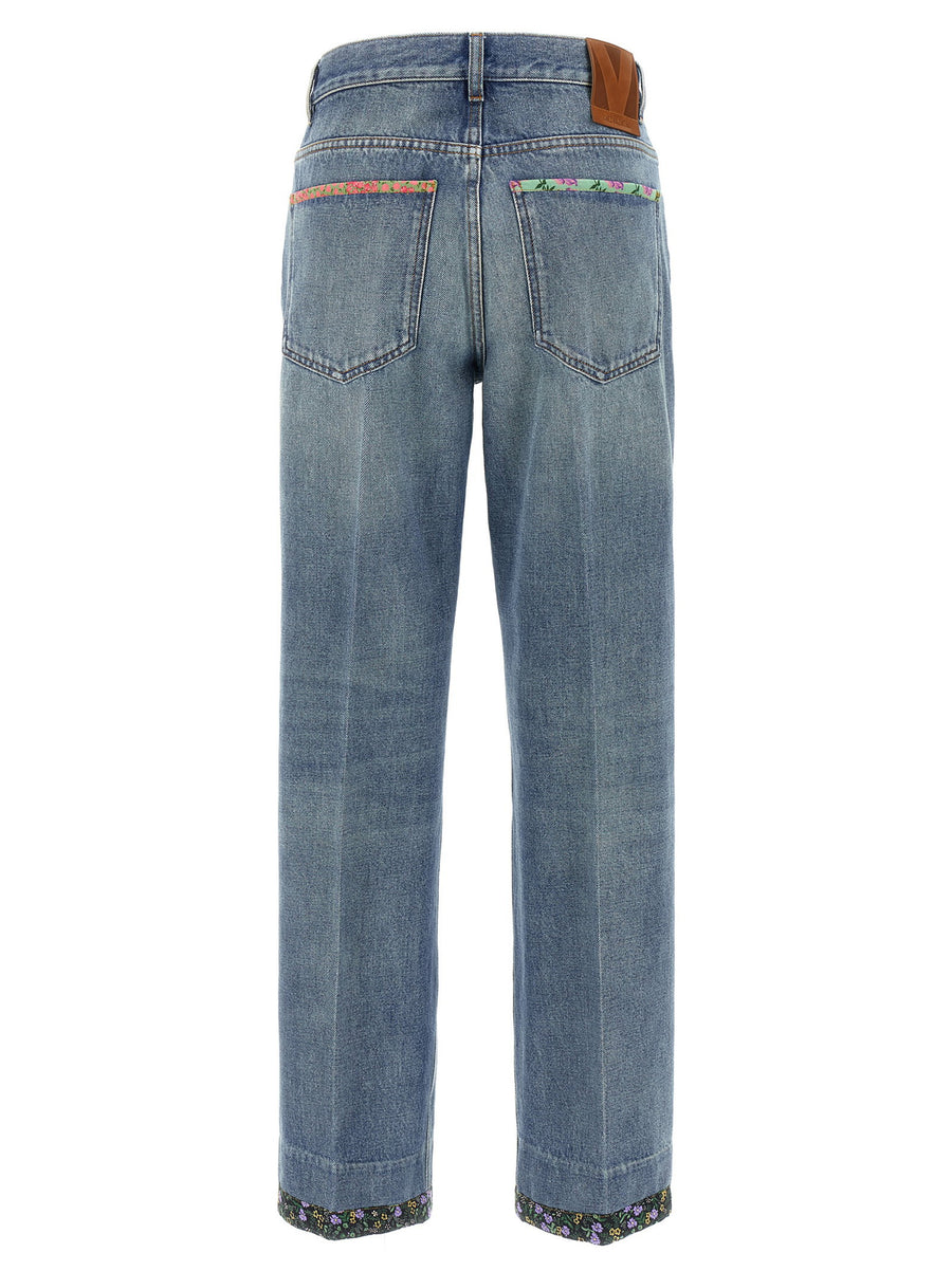 Valentino Garavani Floral Jeans For Women Premium Blue Denim With Floral Piping And Signature Detailing