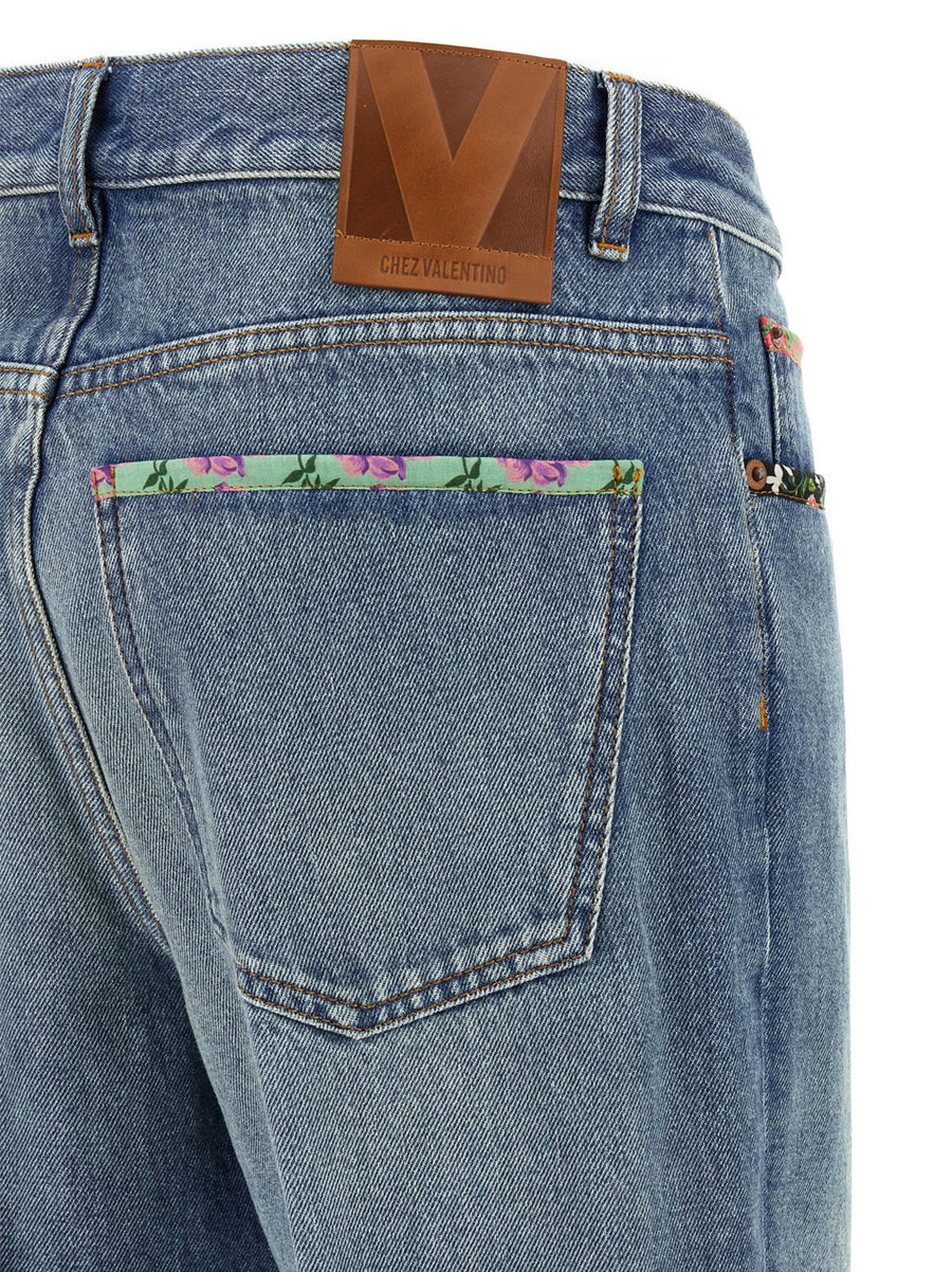 Valentino Garavani Floral Jeans For Women Premium Blue Denim With Floral Piping And Signature Detailing