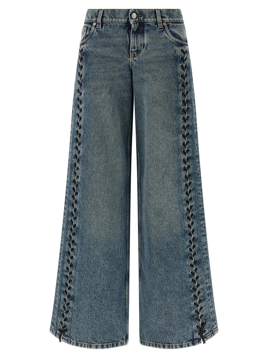 Stella McCartney Lace Up Jeans Women Corset Lace Detailing Wide Leg Premium Denim Fashion