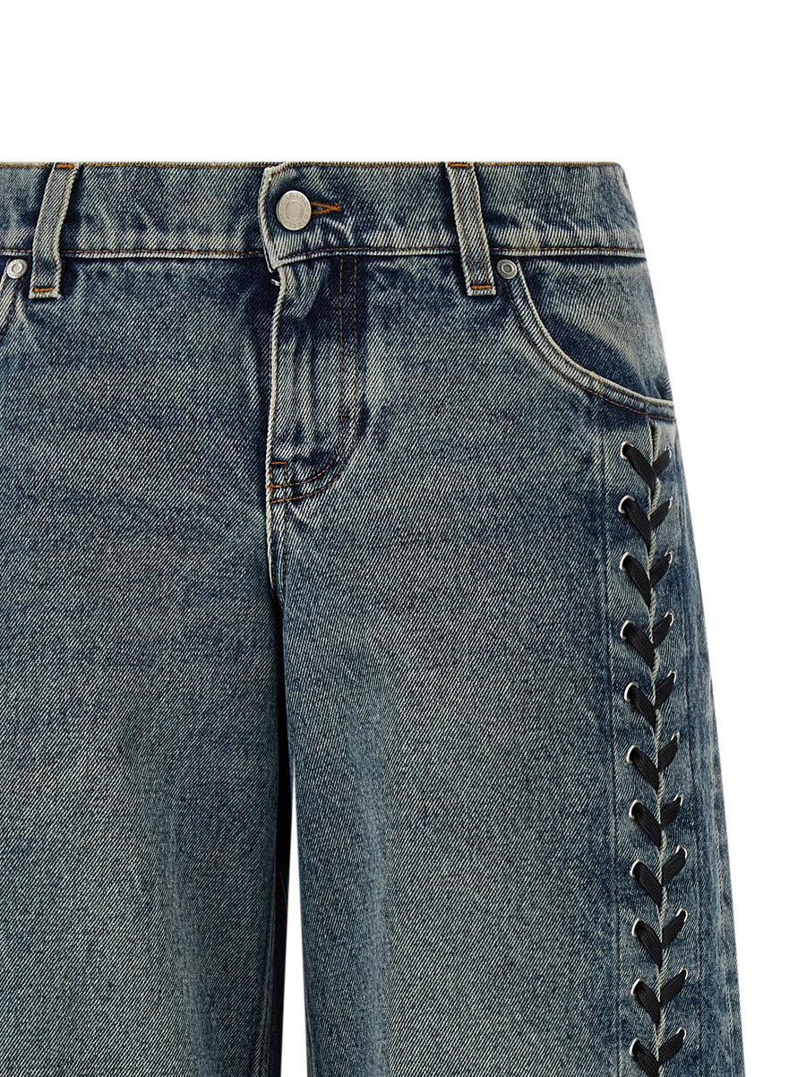 Stella McCartney Lace Up Jeans Women Corset Lace Detailing Wide Leg Premium Denim Fashion