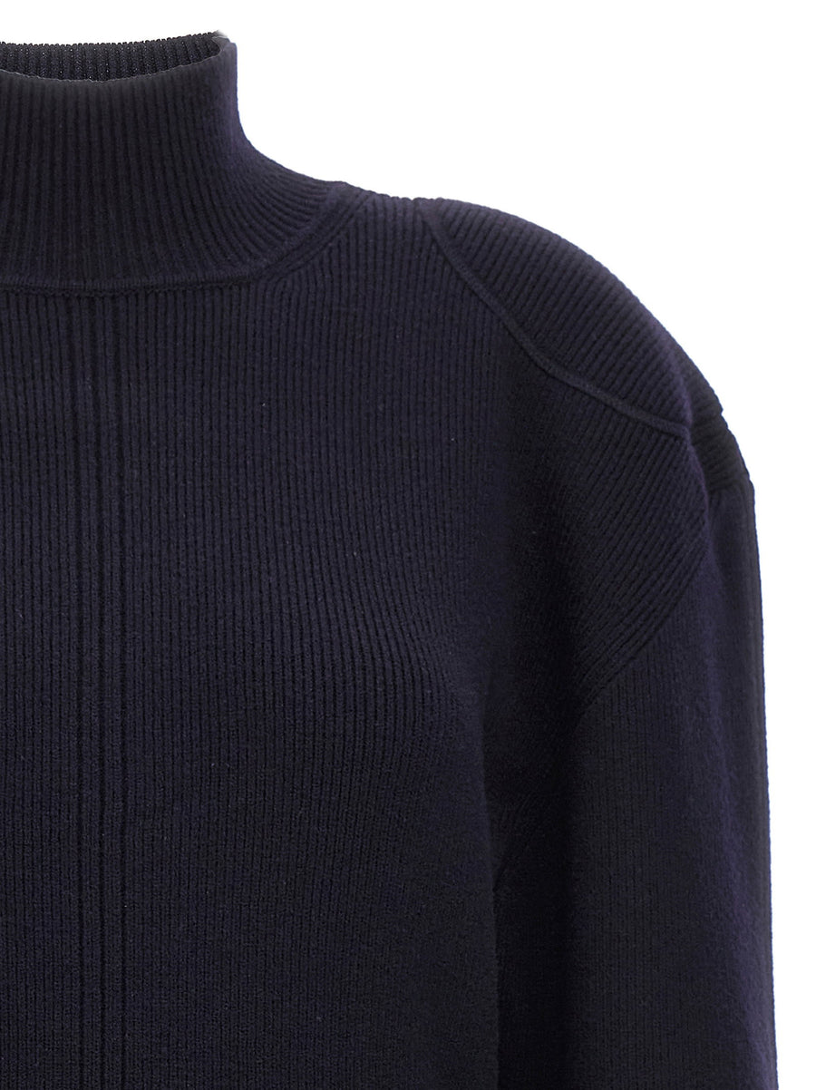 Stella McCartney Knitted Dress Blue Wool Blend High Neck Long Sleeve For Women Timeless Tailoring