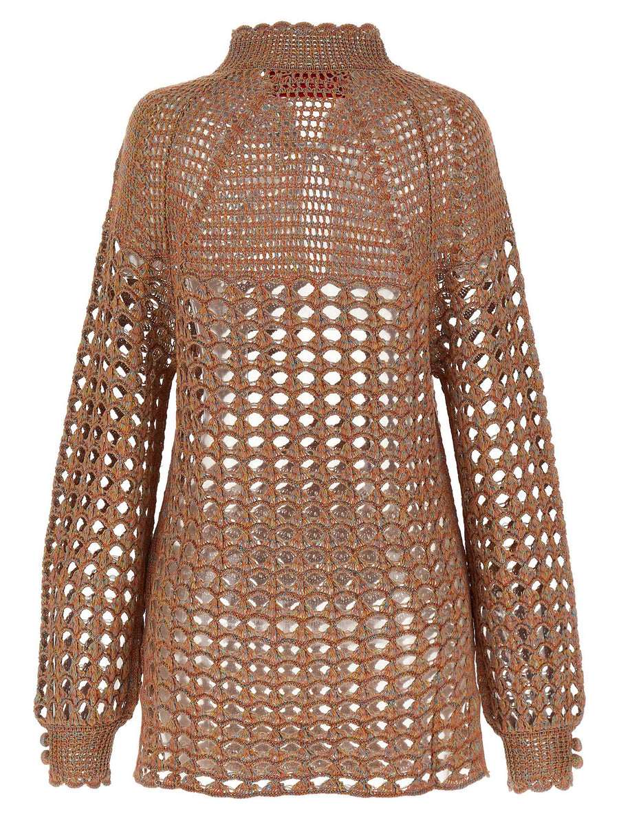 Valentino Garavani Openwork Knit Top for Women Multicolor Linen Cotton with Button Collar