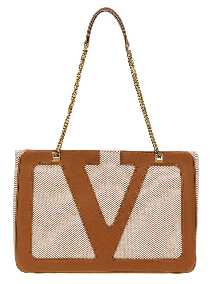 Valentino Garavani Viva Superstar Midi Shopper Bag For Women Durable Beige Cotton Canvas Everyday Luxury