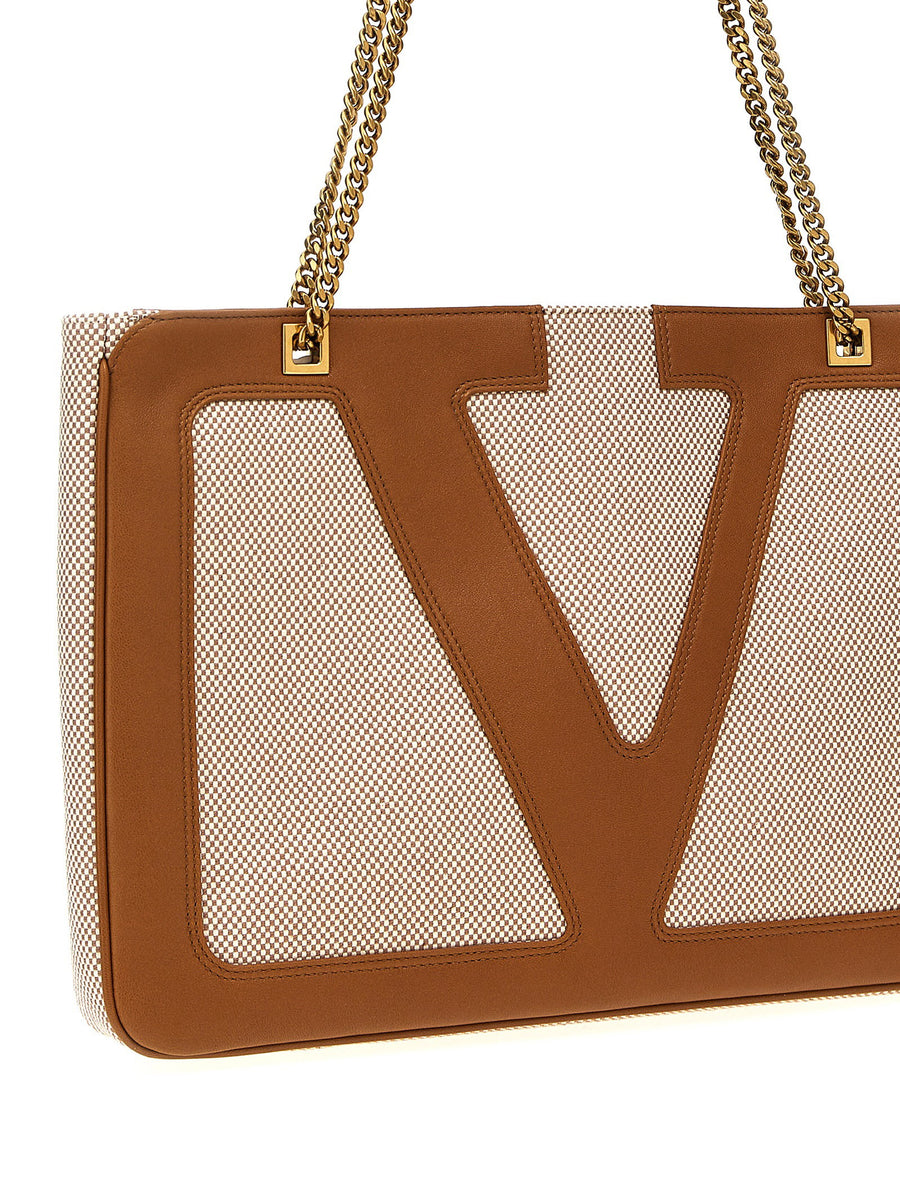 Valentino Garavani Viva Superstar Midi Shopper Bag For Women Durable Beige Cotton Canvas Everyday Luxury