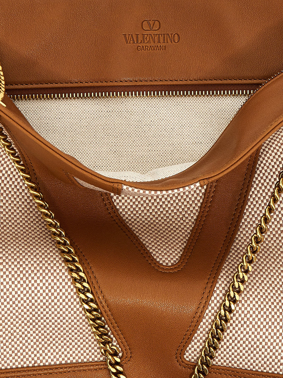 Valentino Garavani Viva Superstar Midi Shopper Bag For Women Durable Beige Cotton Canvas Everyday Luxury
