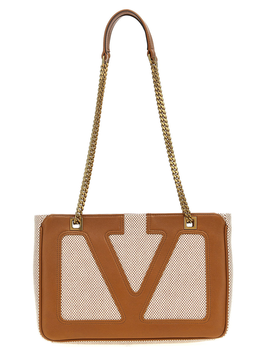 Valentino Garavani Viva Superstar Shopper Bag For Women Beige Canvas With V Logo Leather Details
