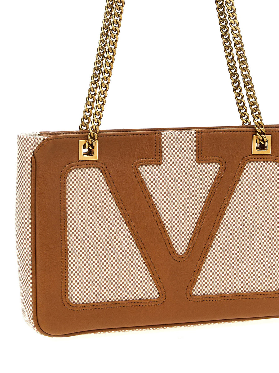 Valentino Garavani Viva Superstar Shopper Bag For Women Beige Canvas With V Logo Leather Details