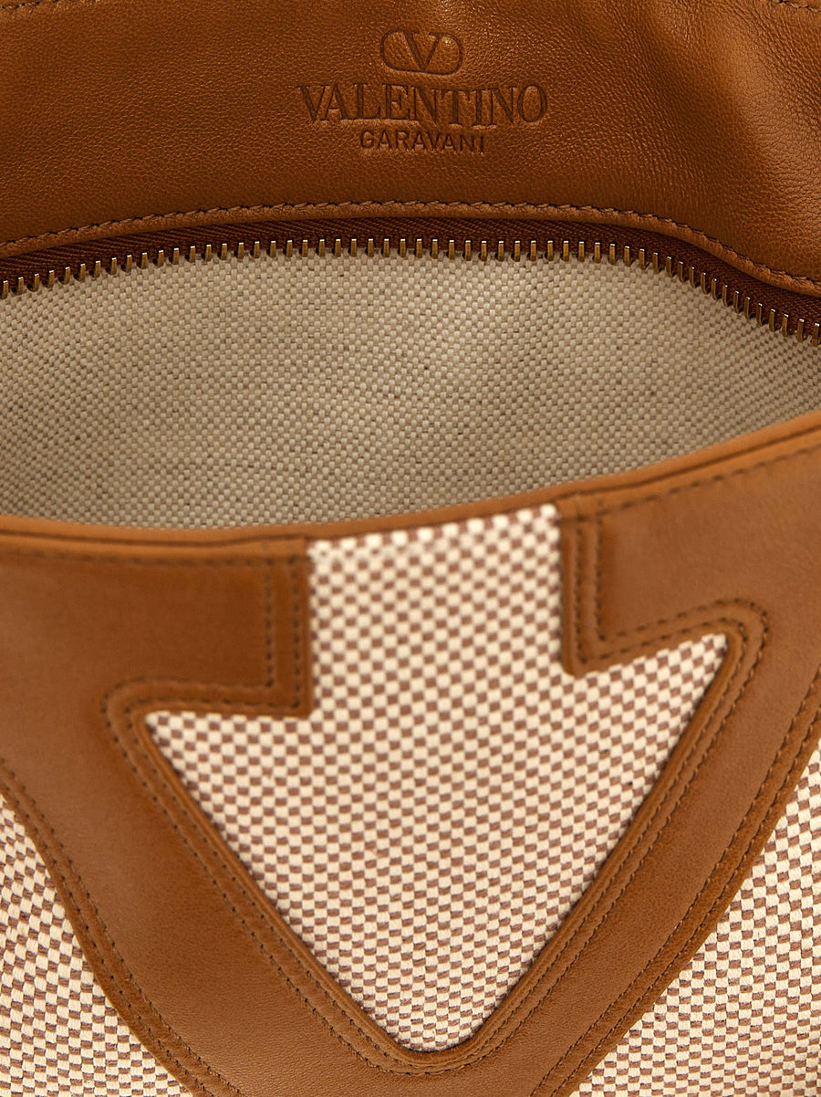 Valentino Garavani Viva Superstar Shopper Bag For Women Beige Canvas With V Logo Leather Details