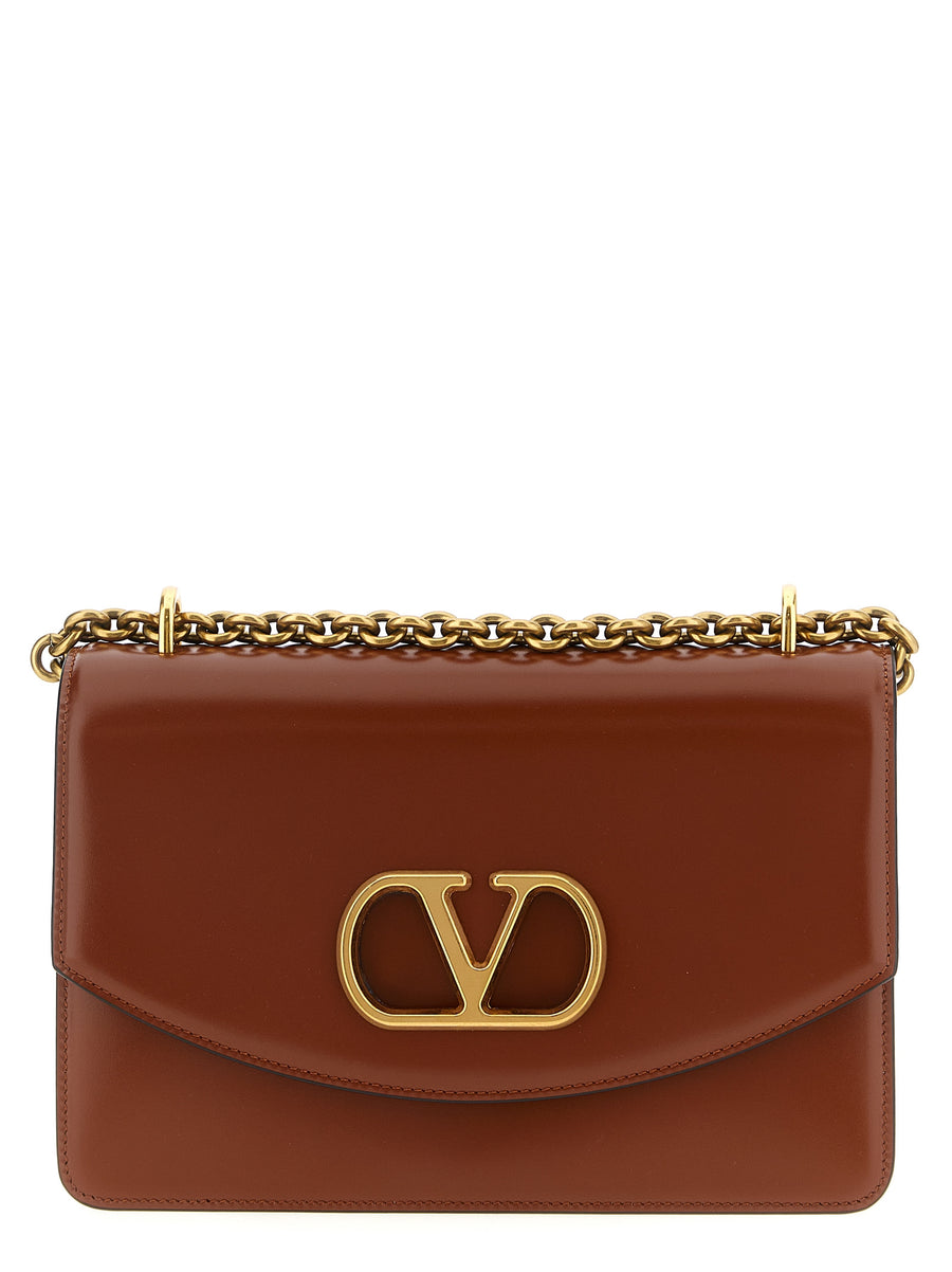 Valentino Garavani Vain Shoulder Bag Brown Calfskin With Magnetic VLogo Closure For Women One Size