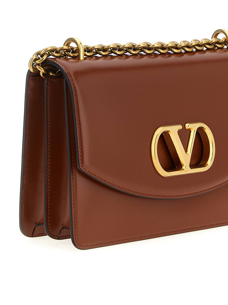 Valentino Garavani Vain Shoulder Bag Brown Calfskin With Magnetic VLogo Closure For Women One Size