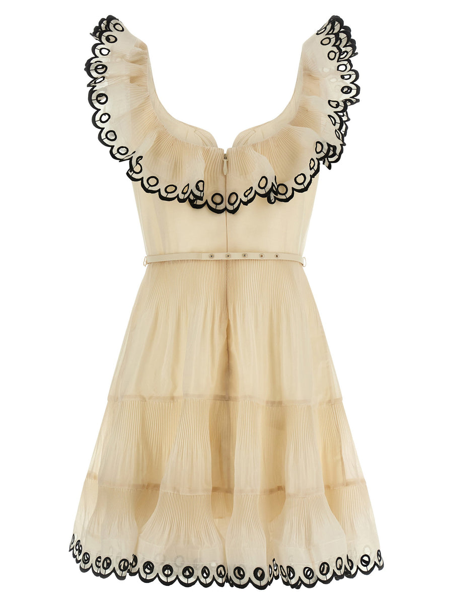 Zimmermann Embroidered Frilled Mini Dress For Women Beige Dressy Day To Night Romantic