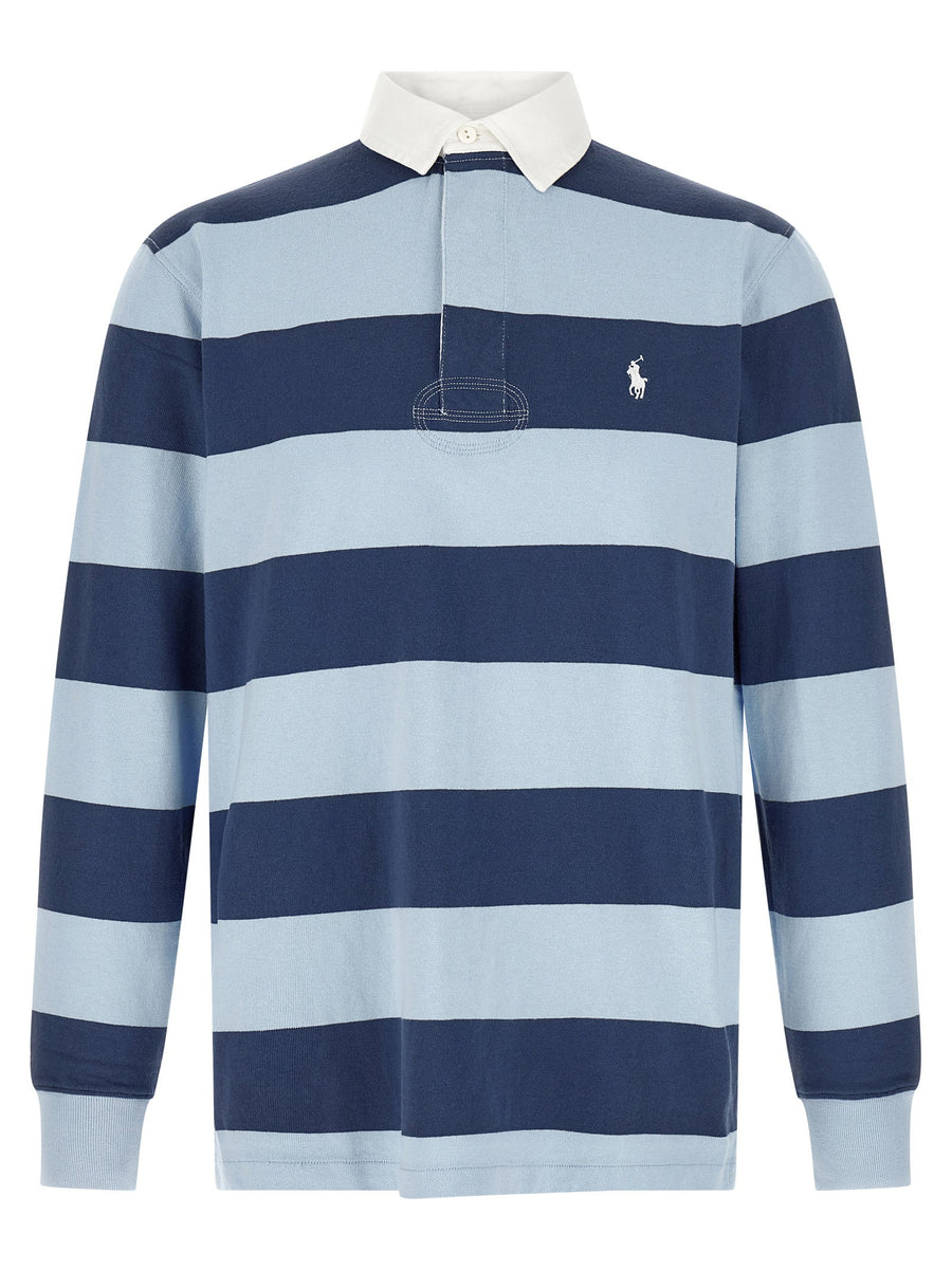 Polo Ralph Lauren Iconic Rugby Polo Shirt Blue Striped Cotton Classic Fit