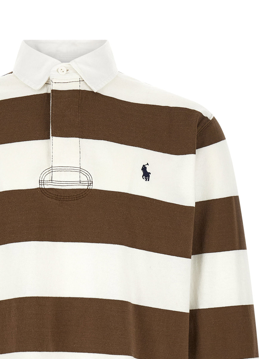 Polo Ralph Lauren Iconic Striped Rugby Polo Shirt Brown 100 Percent Cotton