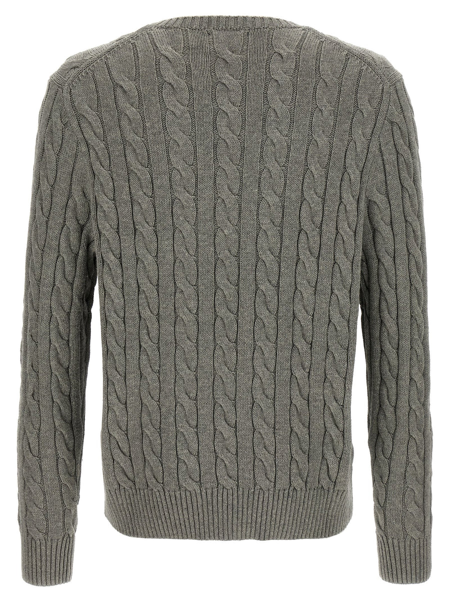 Polo Ralph Lauren Cotton Braided Sweater For Men Textured Gray Knit Front Logo Embroidery Premium Style