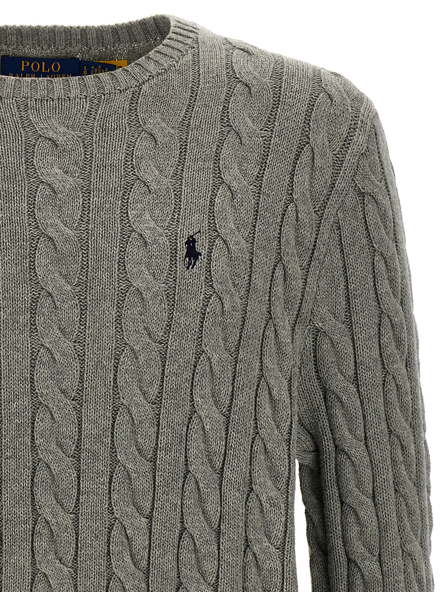 Polo Ralph Lauren Cotton Braided Sweater For Men Textured Gray Knit Front Logo Embroidery Premium Style