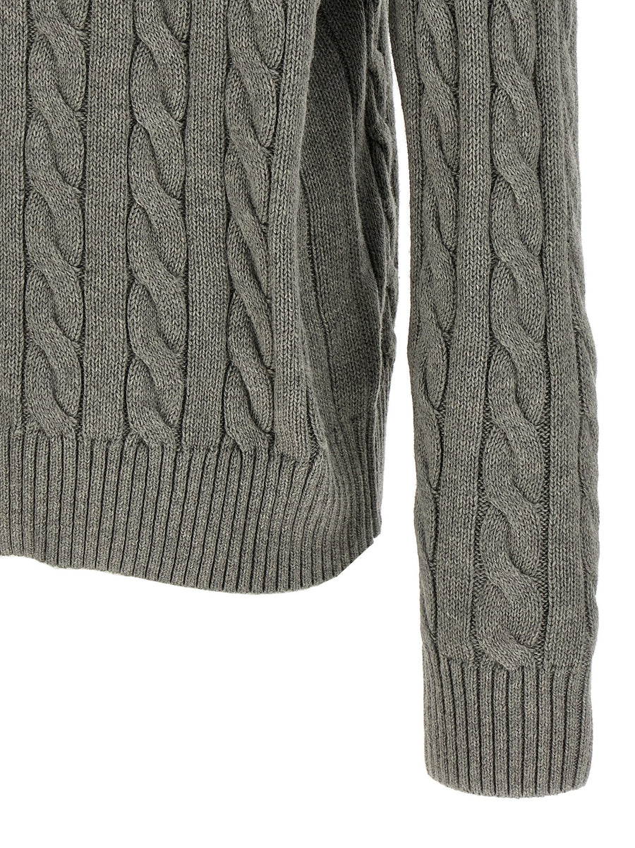 Polo Ralph Lauren Cotton Braided Sweater For Men Textured Gray Knit Front Logo Embroidery Premium Style