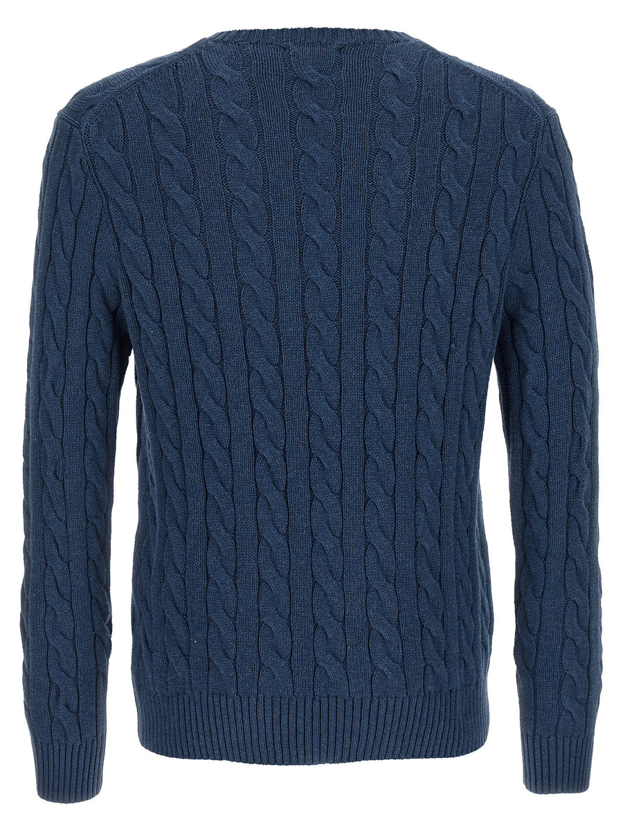 Polo Ralph Lauren Cotton Braided Sweater For Men Blue 100 Percent Cotton Texture Braids Front Logo Embroidery